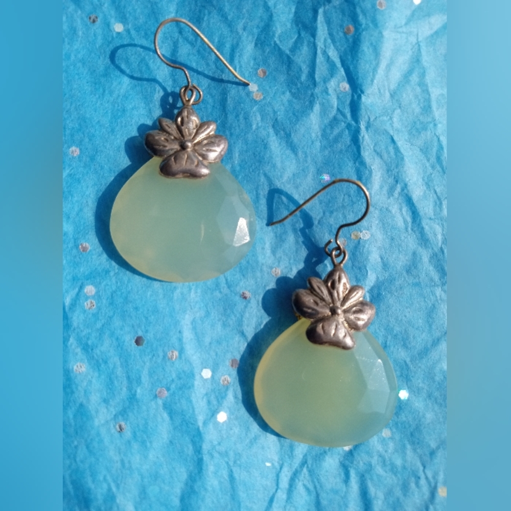 Himalayan gems sea foam green chalcedony faceted quartz earrings